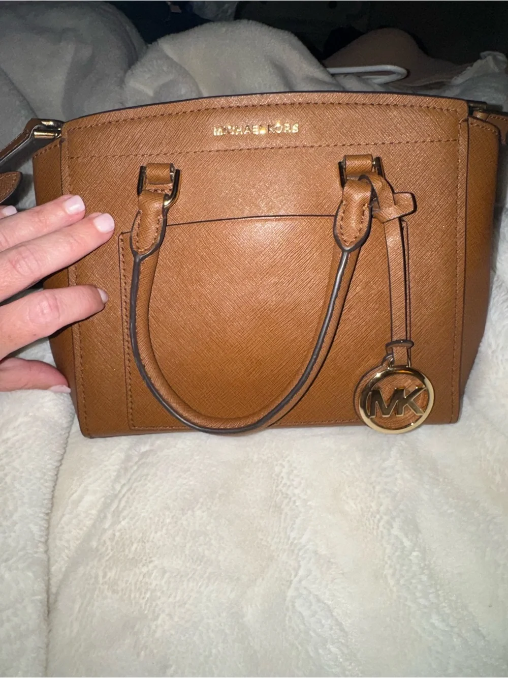 Michael Kors Chestnut Saffiano Leather Satchel with MK Charm
